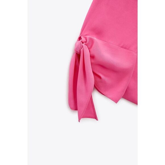 ZARA Flowy Blouse Top Ties New pink Barbiecore Barbie Core - Picture 9 of 11